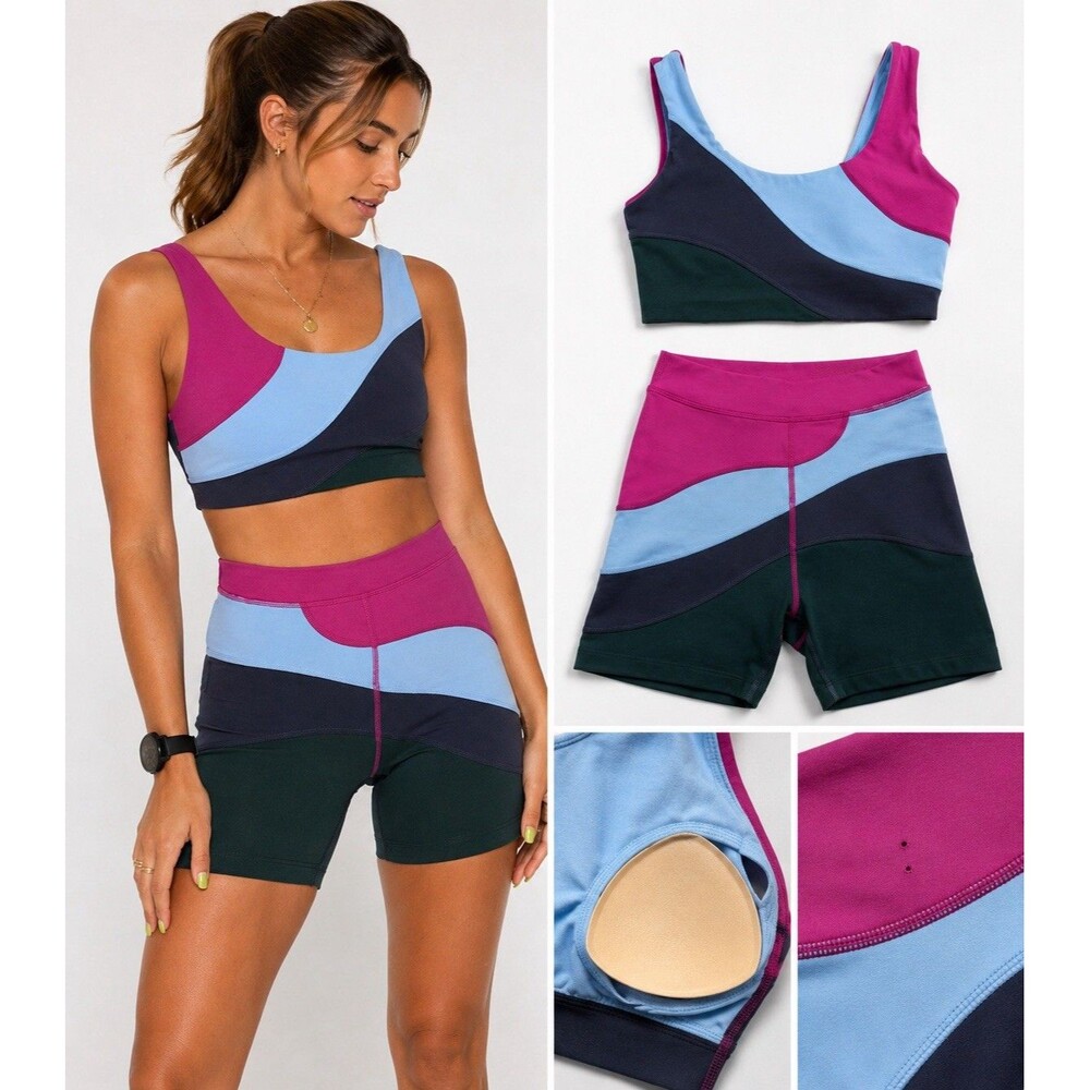 L*Space Heights Colorblock Sports Bra & Biker Shorts Set XS/S Y2K Athleisure Gym